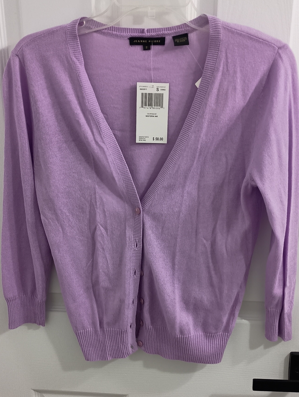 JEANNE PIERRE Lavender V-Neck Button Cardigan
